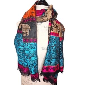 Pashmina Cashmere Multicolored Elephant Floral Print Scarf Wrap - OS